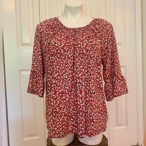 Michael Kors Red and Orange Ruffled 3/4 Sleeve Blouse
